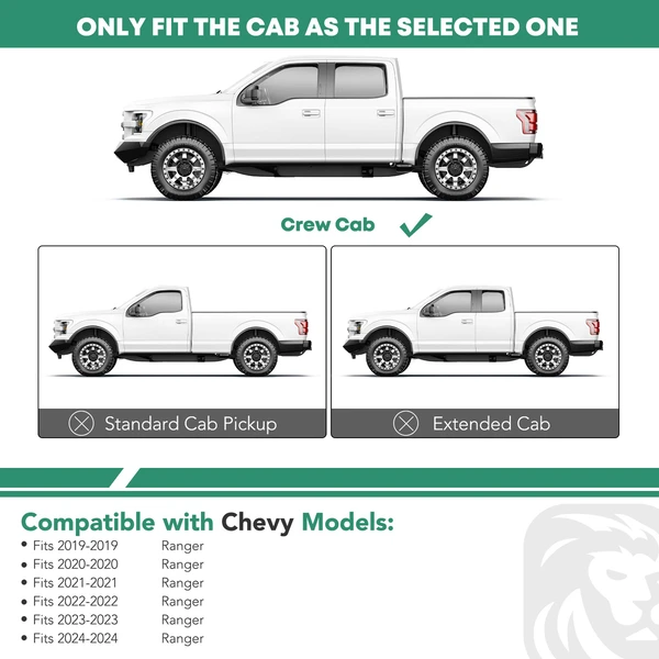 5 Inch Black Steel Oval Bent End Side Step Bars for Ford Ranger 2019-2024