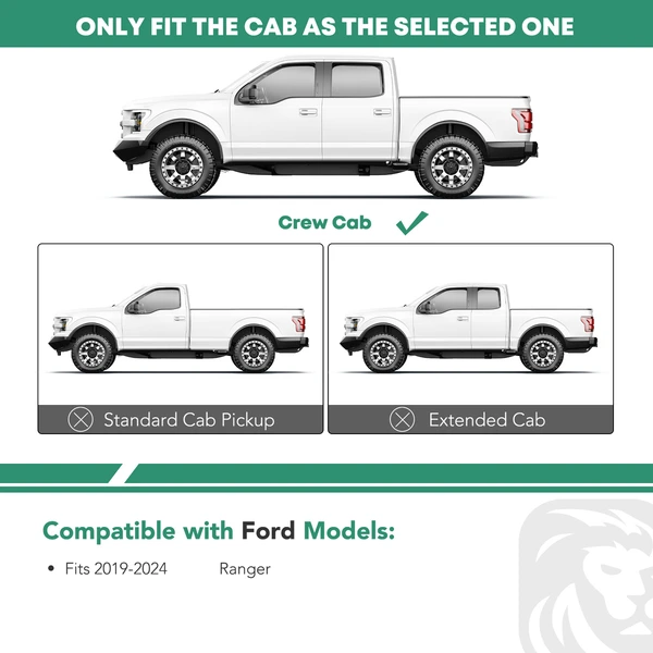 5 Inch Black Steel Oval Straight Side Step Bars for 2019-2023 Ford Ranger