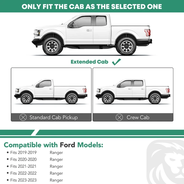 3 Inch Black Steel Round Side Step Bars for 2019-2023 Ford Ranger