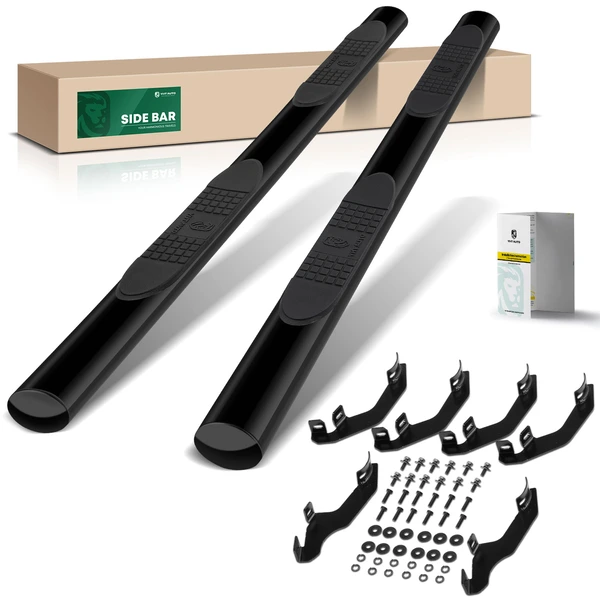 4 Inch Black Steel Oval Straight Side Step Bars for 2019-2023 Ford Ranger