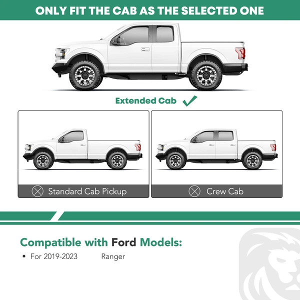 4 Inch Black Steel Oval Straight Side Step Bars for 2019-2023 Ford Ranger