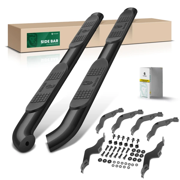 4 Inch Black Steel Oval Bent End Side Step Bars for 2021-2024 Ford Bronco