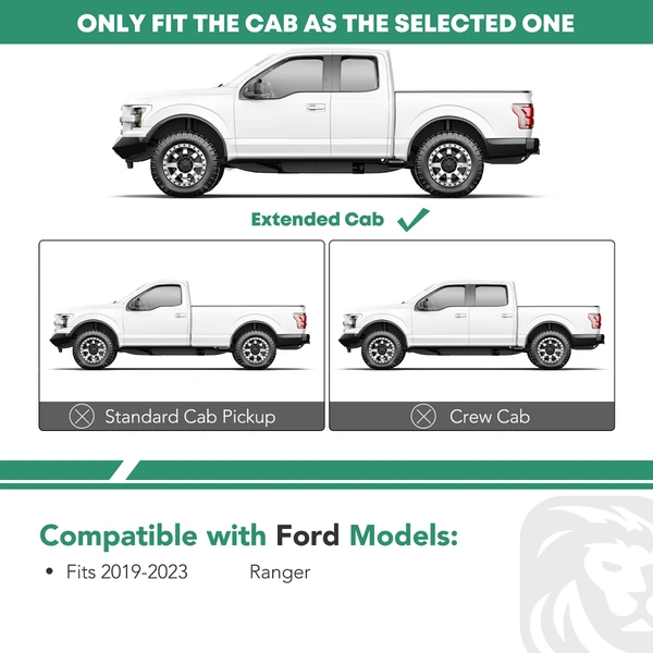 5 Inch Black Steel Oval Bent End Side Step Bars for 2019-2023 Ford Ranger