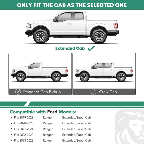 4.25 Inch Textured Black Steel PNC Side Step Bars for 2019-2023 Ford Ranger