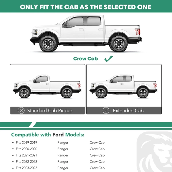 4.25 Inch Textured Black Steel PNC Side Step Bars for 2019-2023 Ford Ranger