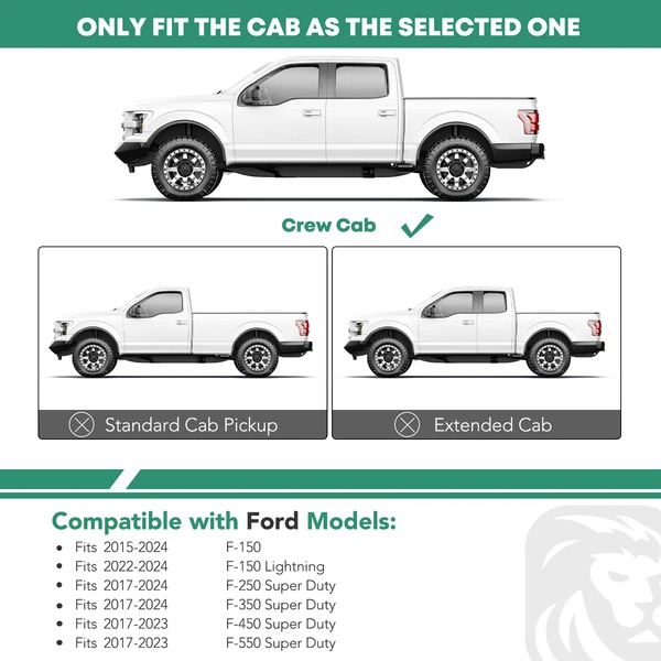 6.5 Inch Textured Black Steel Side Step Bars for 2022-2024 Ford F-150 Lightning