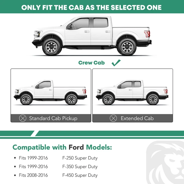 6.5 Inch Textured Black Steel Side Step Bars for 1999-2016 Ford F-350 Super Duty