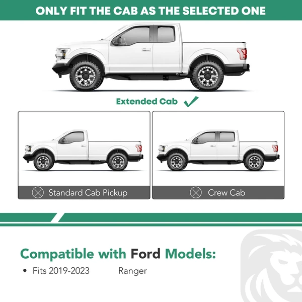 6.5 Inch Textured Black Steel Side Step Bars for 2019-2023 Ford Ranger