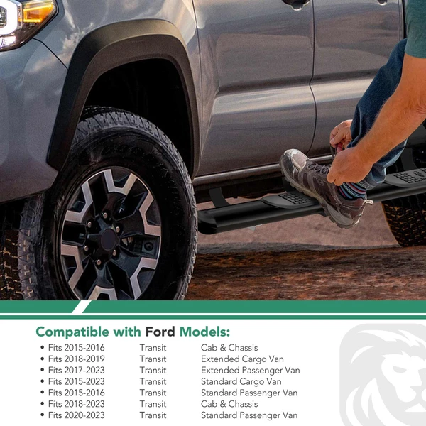 6.5 Inch Textured Black Steel Side Step Bars for 2015-2023 Ford Transit