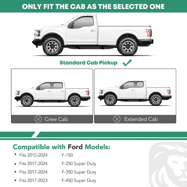 6.5 Inch Textured Black Steel Side Step Bars for 2015-2024 Ford F-150