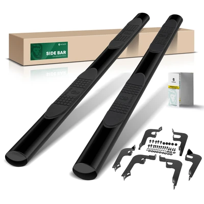 4 Inch Black Steel Oval Straight Side Step Bars