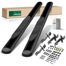 4 Inch Black Steel Oval Straight Side Step Bars