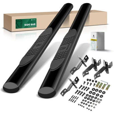 4 Inch Black Steel Oval Straight Side Step Bars