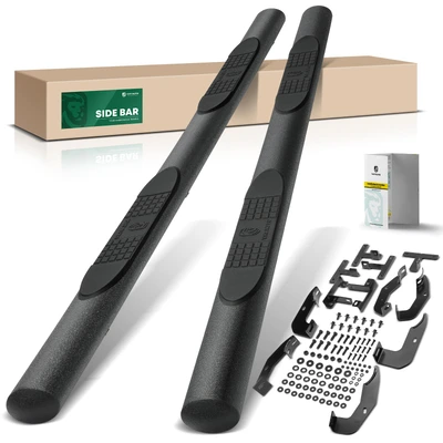 4 Inch Black Steel Oval Straight Side Step Bars