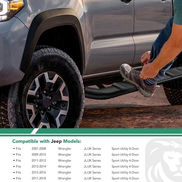 Heavy Textured Black Side Step Bars for 2007-2018 Jeep Wrangler