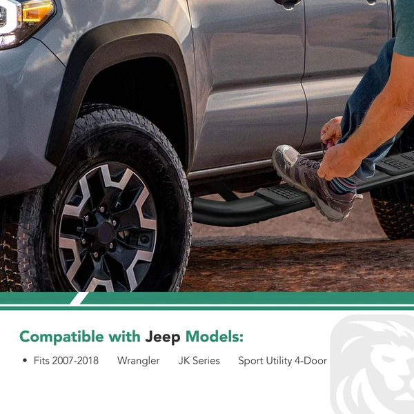 4.25 Inch Black Steel Side Step Bars for 2007-2018 Jeep Wrangler