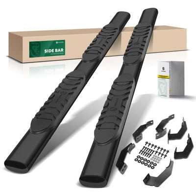 5 Inch Black Steel Oval Straight Side Step Bars