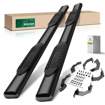 6 Inch Black Steel Oval Straight Side Steps Bars