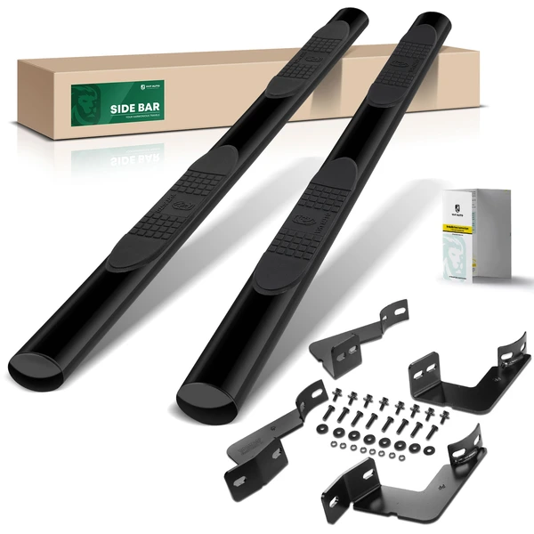 4 Inch Black Steel Oval Straight Side Step Bars for 2005-2023 Toyota Tacoma