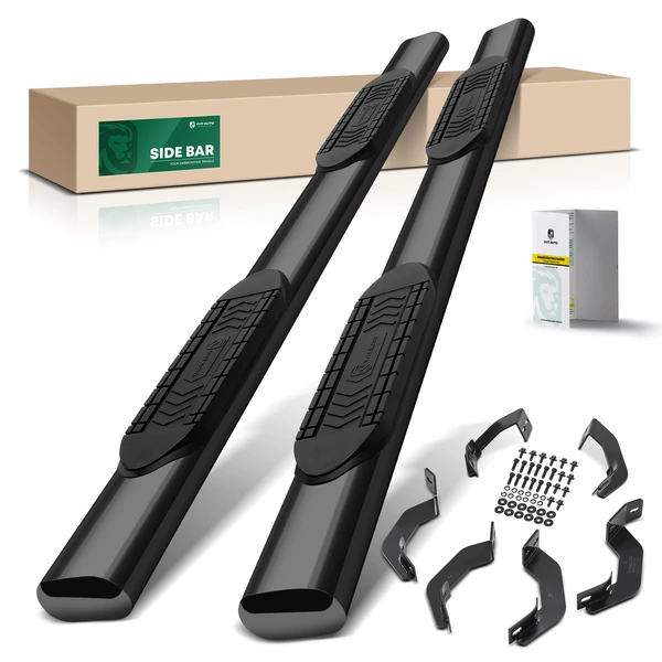 6 Inch Black Steel Oval Straight Side Steps Bars for 2007-2021 Toyota Tundra