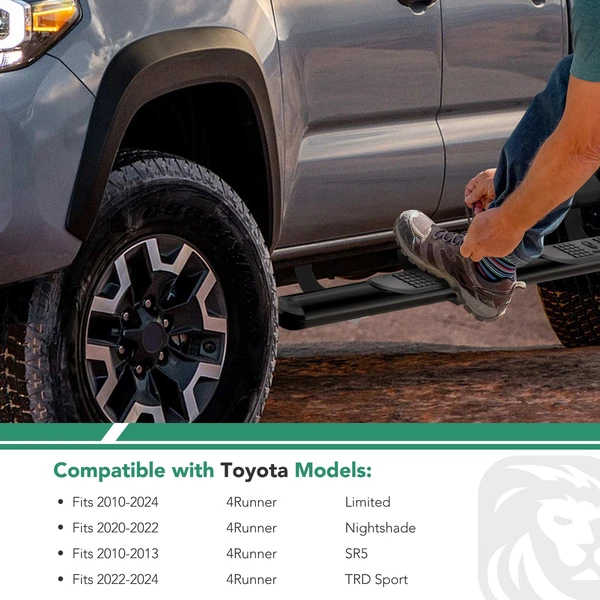 3 Inch Black Steel Round Side Step Bars for 2010-2023 Toyota 4Runner