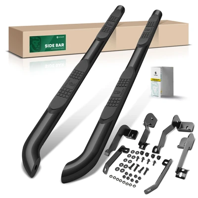 3 Inch Black Steel Round Side Step Bars