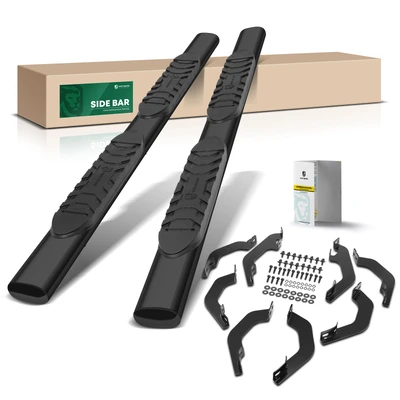 5 Inch Black Steel Oval Straight Side Step Bars