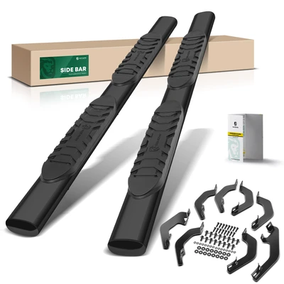 5 Inch Black Steel Oval Straight Side Step Bars