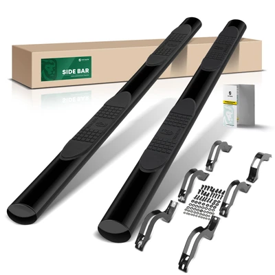 4 Inch Black Steel Oval Straight Side Step Bars