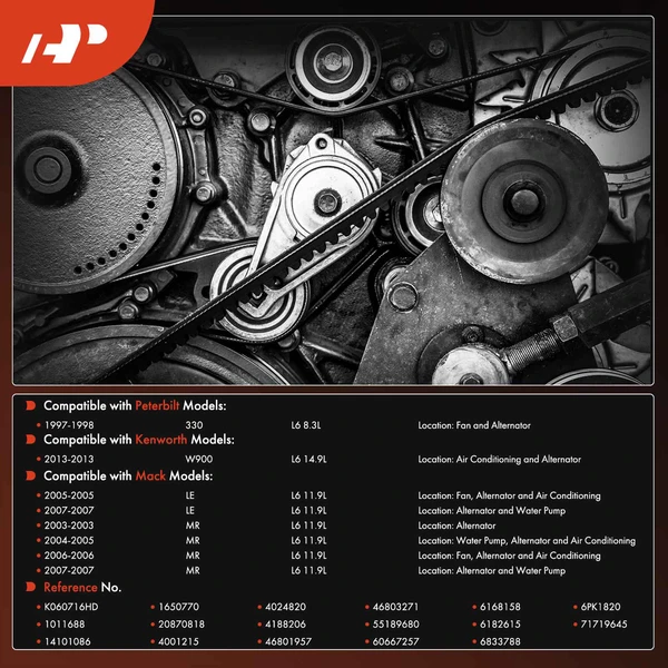 71.46 inch Heavy Duty Serpentine Belt for Peterbilt 330 1997-1998 Kenworth W900