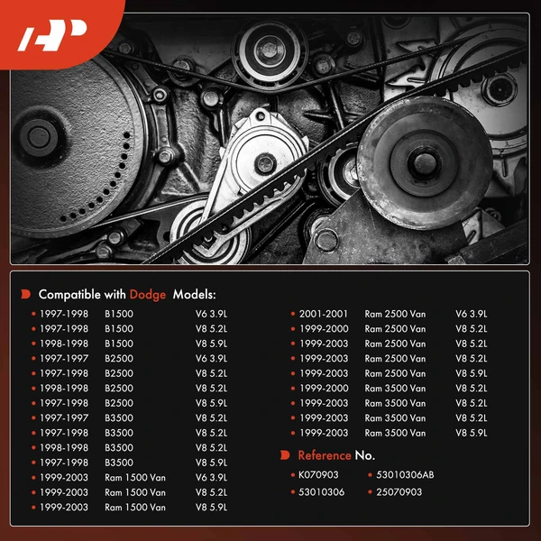 90.31 inch Serpentine Belt for Dodge B1500 B2500 B3500 1997-1998 Ram 1500 Van