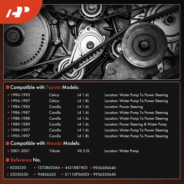 25.17 inch Serpentine Belt for Toyota Corolla 1984-1997 Celica Mazda Tribute 2001