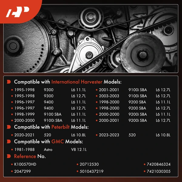 56.99 inch Heavy Duty Serpentine Belt for International Harvester 9300 GMC Peterbilt