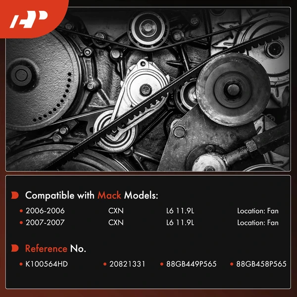 56.45 inch Fan Heavy Duty Serpentine Belt for Mack CXN 2006 2007 L6 11.9L Diesel