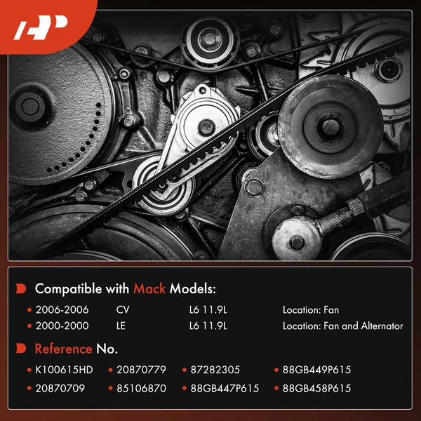 61.51 inch Heavy Duty Serpentine Belt for Mack CV 2006 LE 2000 L6 11.9L Diesel
