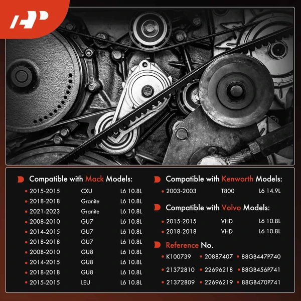 73.97 inch Serpentine Belt for Kenworth T800 Volvo VHD Mack LEU GU7 GU8 CXU Granite