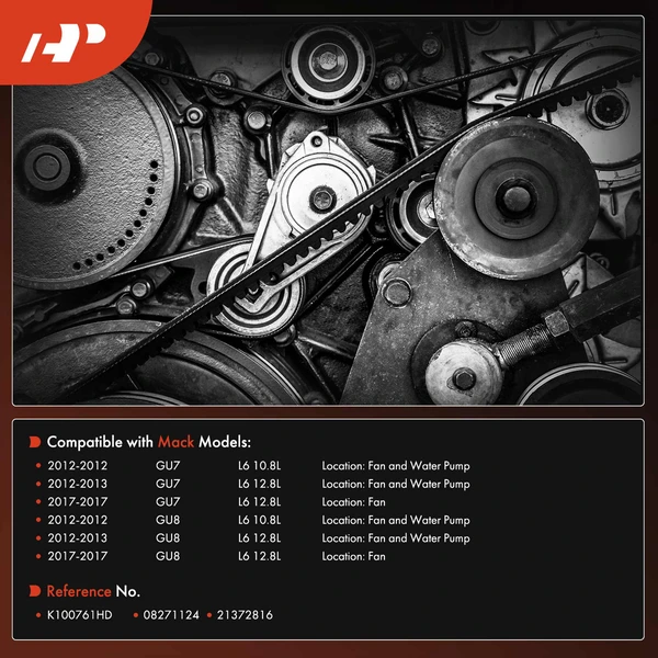 76.16 inch Heavy Duty Serpentine Belt for Mack GU7 GU8 2012-2013 2017 L6 10.8L 12.8L