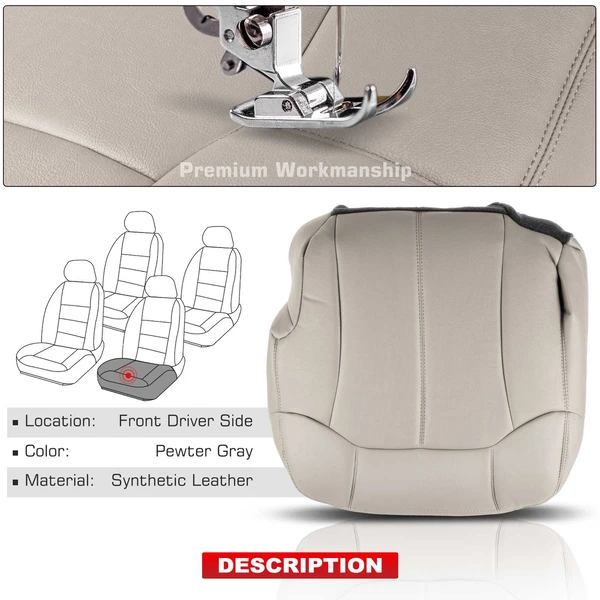 Front Driver Seat Cover for Chevy Silverado 1500 99-02 GMC Sierra Pewter Gray