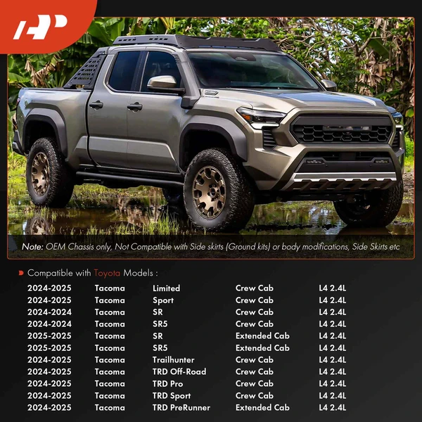 4 Pcs Front & Rear Black Splash Guards Mud Flaps PP+TPO for Toyota Tacoma 2024