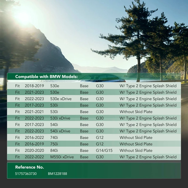 Center Engine Splash Shield for 2020 BMW 840i