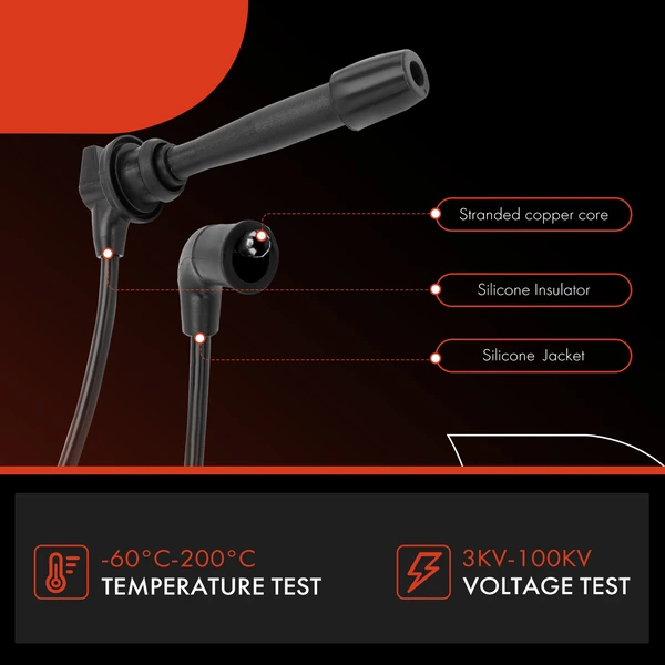 6 Pcs Black 7 mm Spark Plug Wire Set for Kia Sportage 2005-2010 Hyundai Tucson