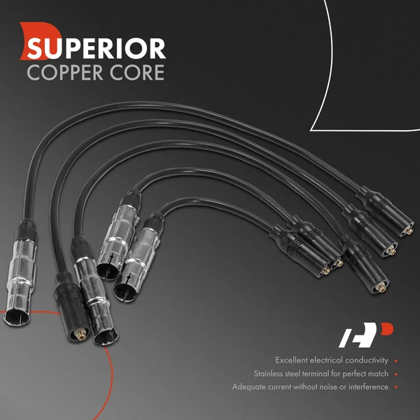 5 Pcs Spark Plug Wire Set for Volkswagen Jetta 1999 Cabrio 2002 L4 2.0L SOHC 7mm