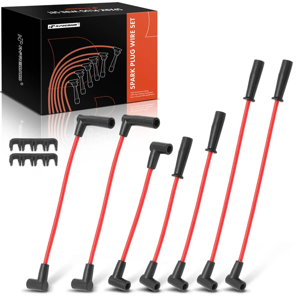 7 Pcs Red Spark Plug Wire Set for Jeep Cherokee 1991-1999 Comanche Wrangler