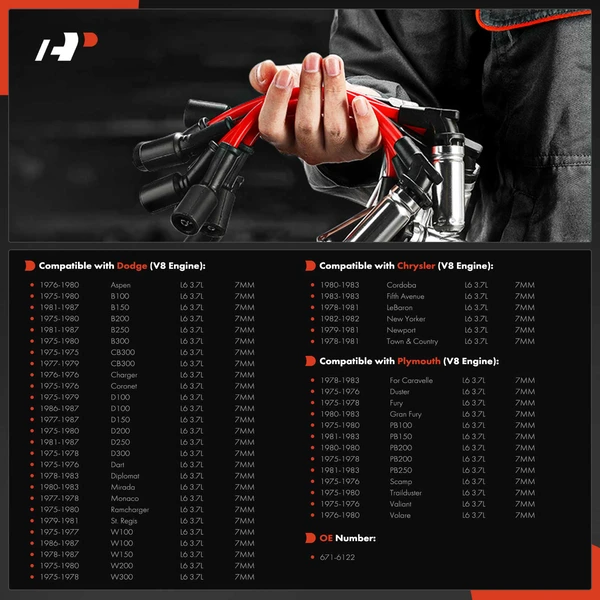 8 Pcs Spark Plug Wire Set for Chrysler Cordoba Dodge B150 Aspen Dart Plymouth Fury