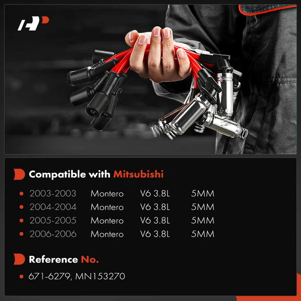 3 Pcs Spark Plug Wire Set for Mitsubishi Montero 2003-2006 V6 3.8L