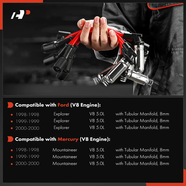 8 Pcs Spark Plug Wire Set for Ford Explorer Mercury Mountaineer 1998-2000 V8 5.0L