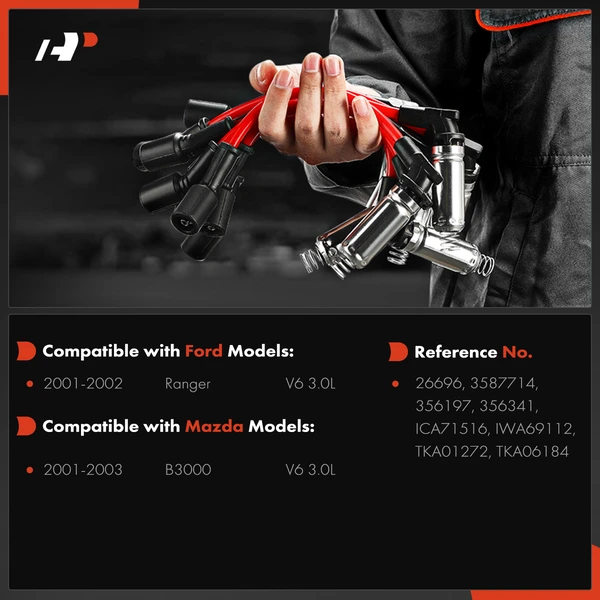 6 Pcs Spark Plug Wire Set for Ford Ranger 2001-2002 Mazda B3000 2001-2003 V6 3.0L