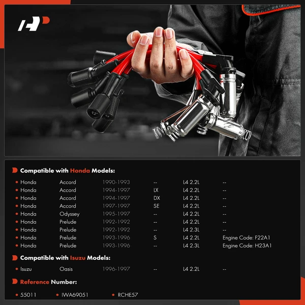 5 Pcs Spark Plug Wire Set for Honda Accord 1990-1997 Odyssey Prelude Isuzu Oasis