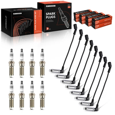 8 Pcs Iridium & Platinum Spark Plugs & 8 Pcs Wires