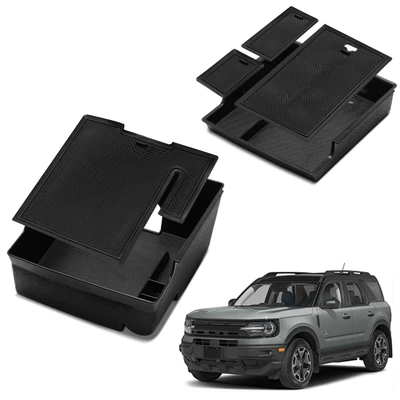 2 Pcs ABS +Rubber Center Console Tray Armrest Storage Box
